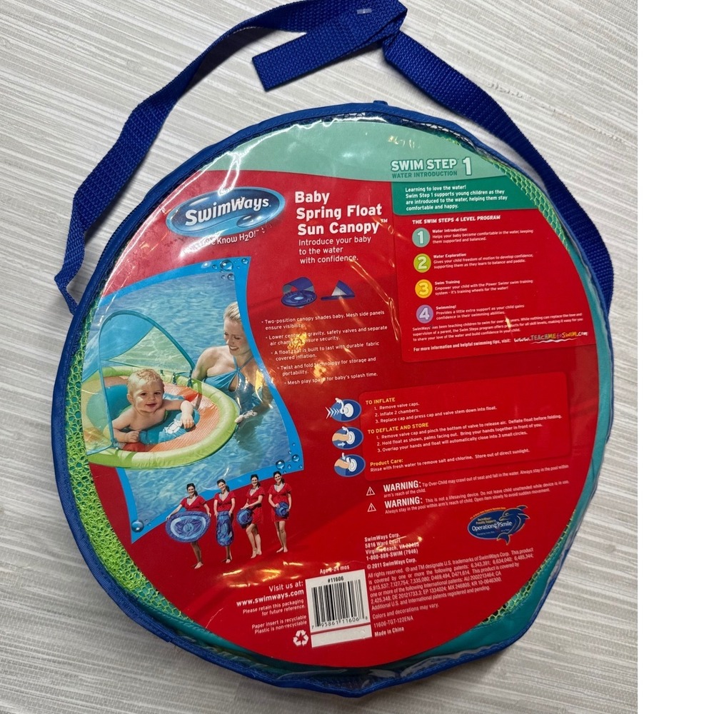 SwimWays Baby Spring Float Sun Canopy Swim Step 1 Blue 9-24 Months New - Picture 2 of 4